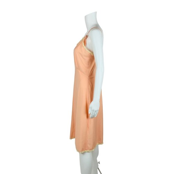 Vintage 70s Peach Dress Slip Handmade Lace Trim Lingerie - Picture 6 of 10